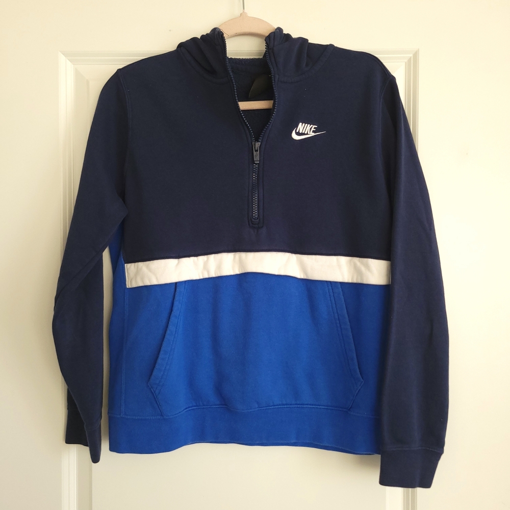 Nike Colorblock 1/2 Zip Hooded Fleece Hoodie XL Blue